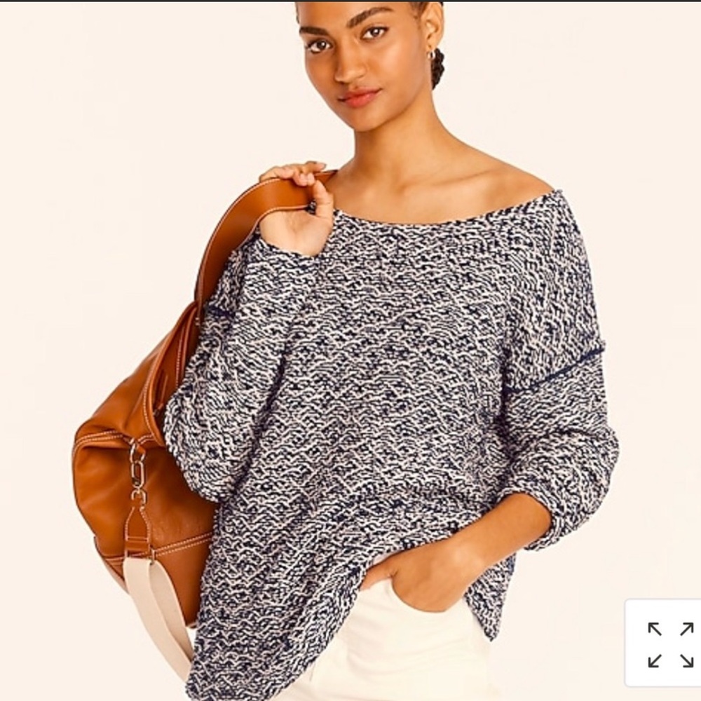 NWT J. Crew Relaxed Wide Neck Knit Sweater Navy Pebble